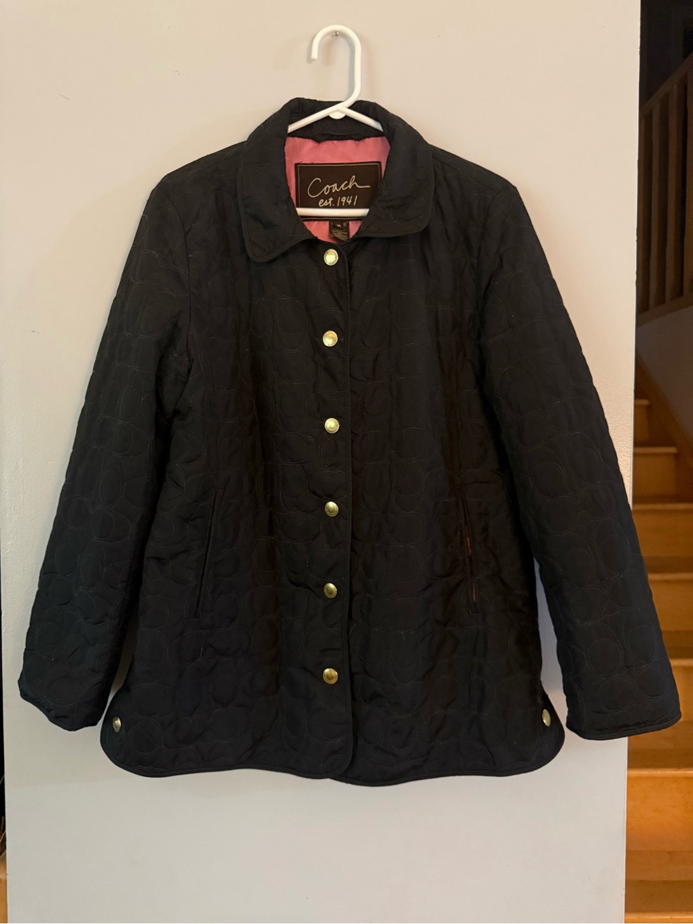Coach Black Quilted Puffer Jacket with Pink Lining